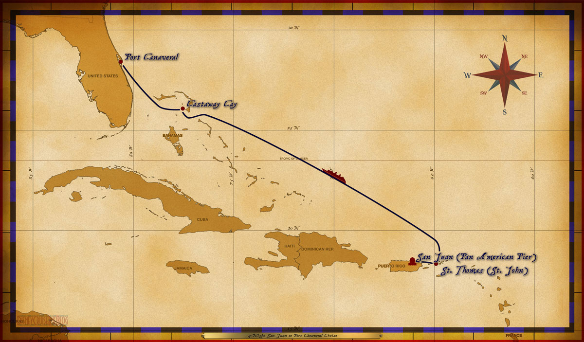 Itinerary map courtesy of DisneyCruiseLineBlog.com
