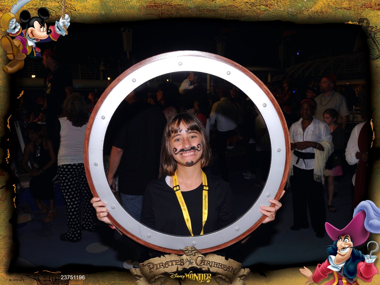 Lisa in the porthole on Pirate Night on the Wonder