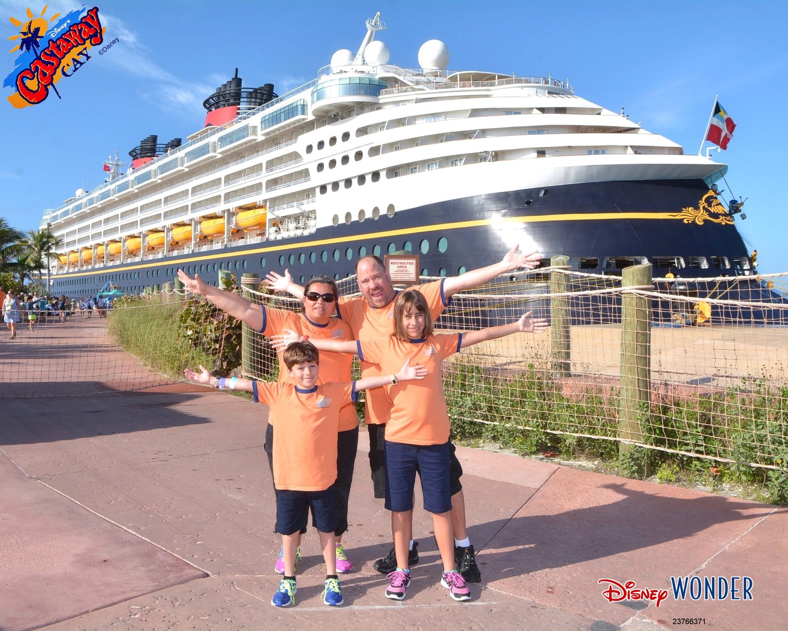 The four of us by the Wonder at Castaway Cay