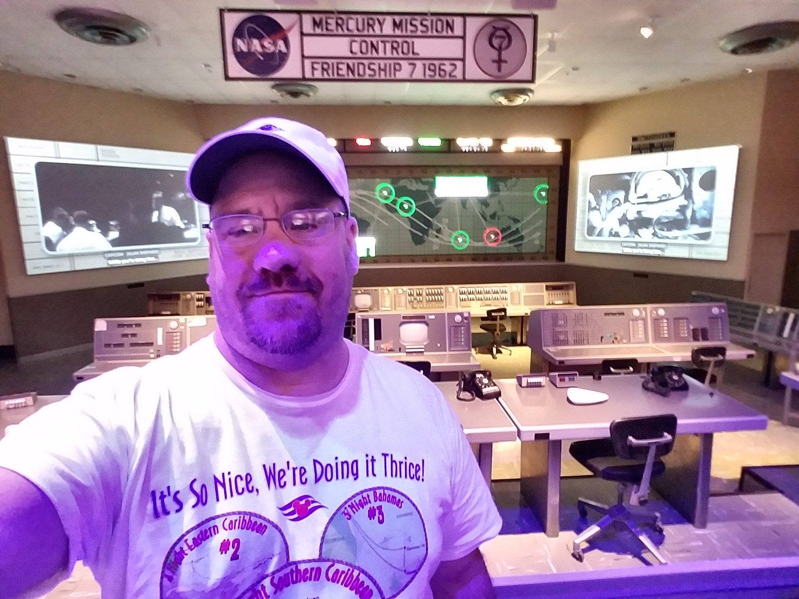 Michael at a Mercury Mission Control console
