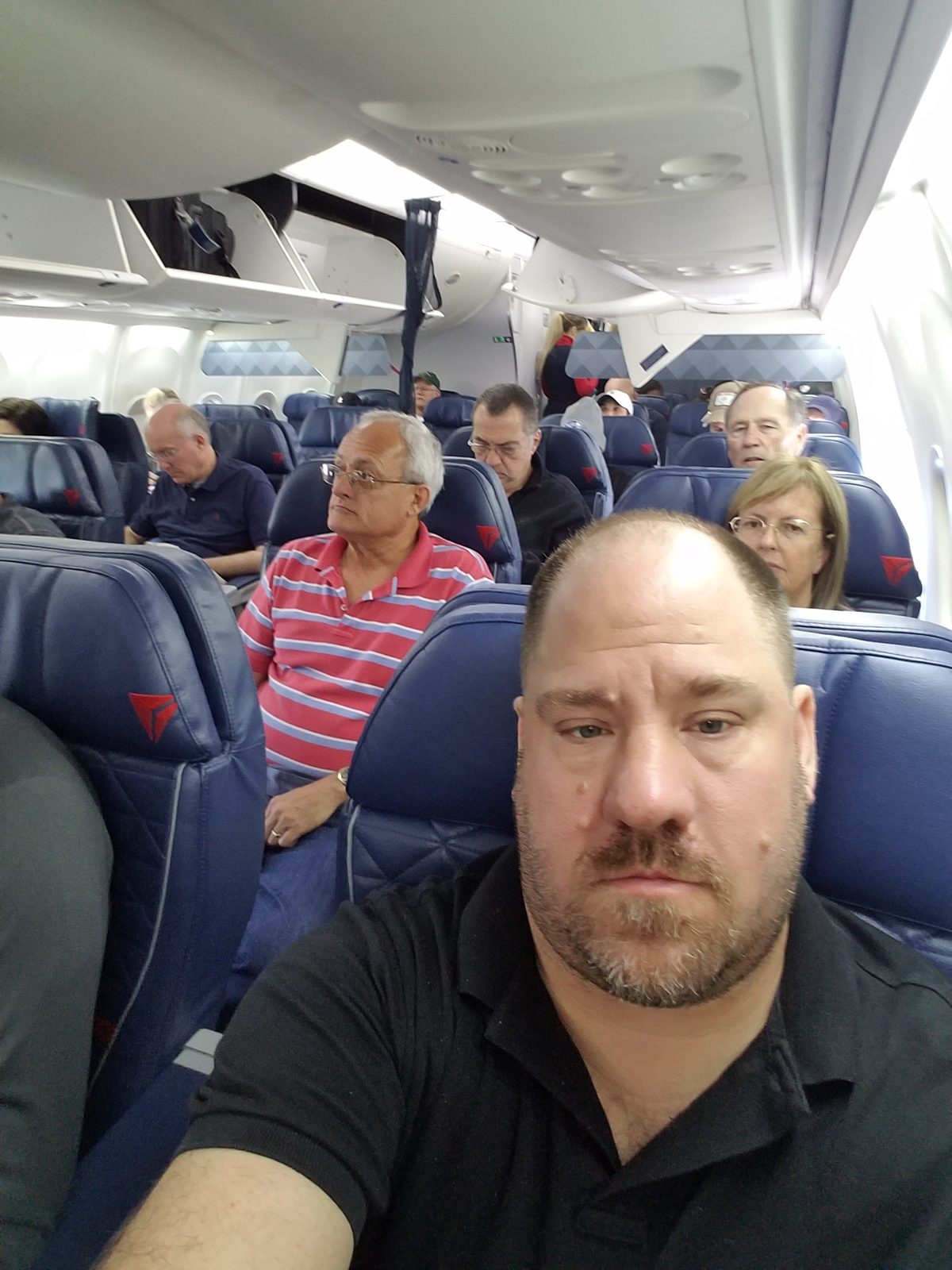 Selfie from First Class on our flight home