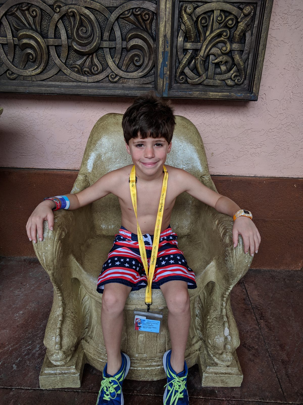 Thomas in a stone chair at Atlantis