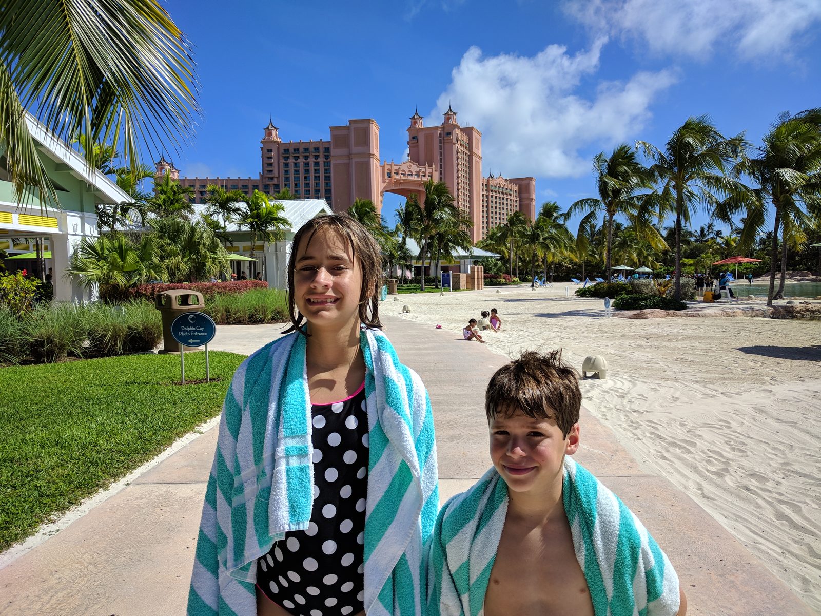 Lisa and Thomas toweled off at Dolphin Cay