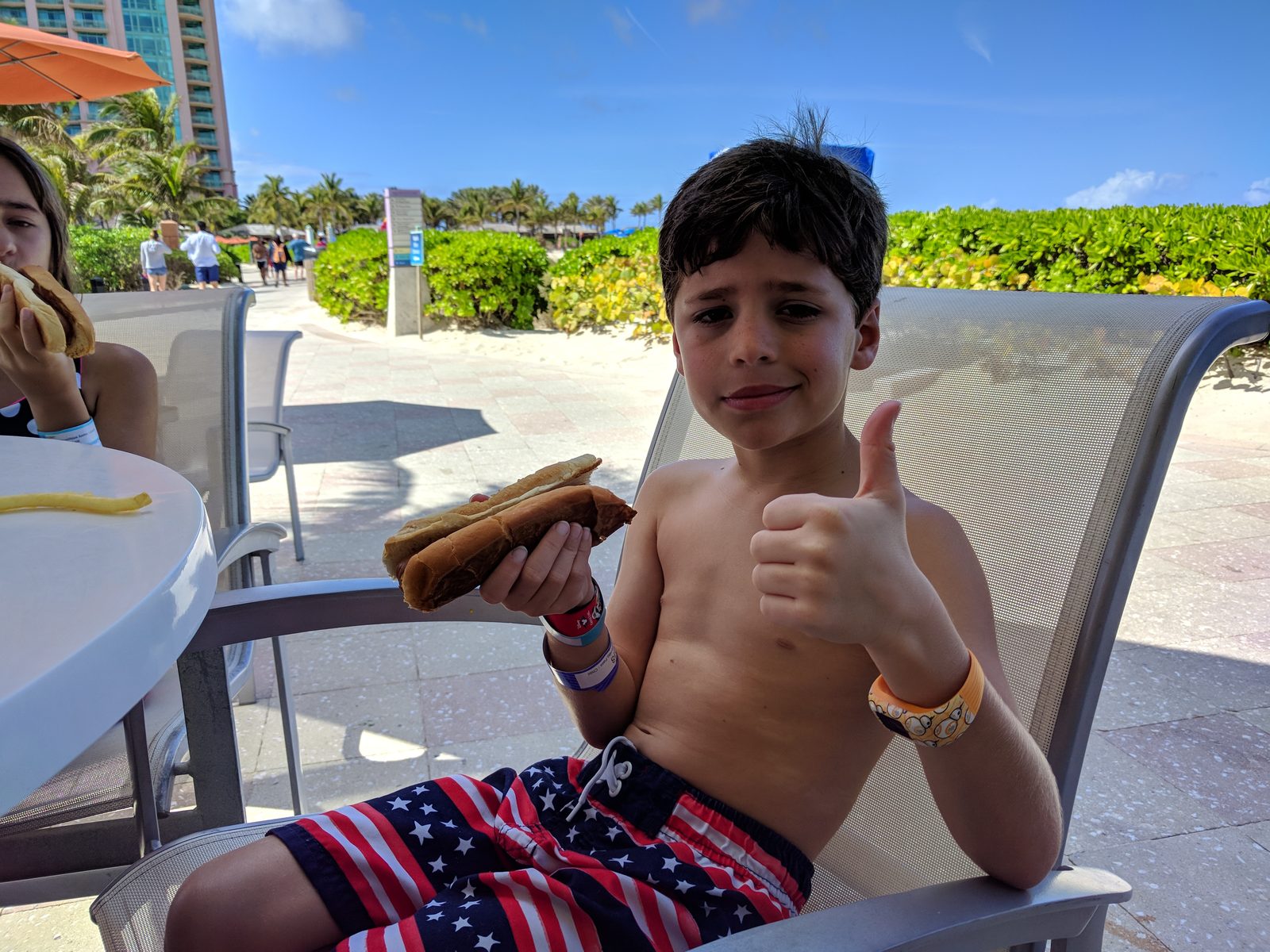 Thomas with hot dogs and fries
