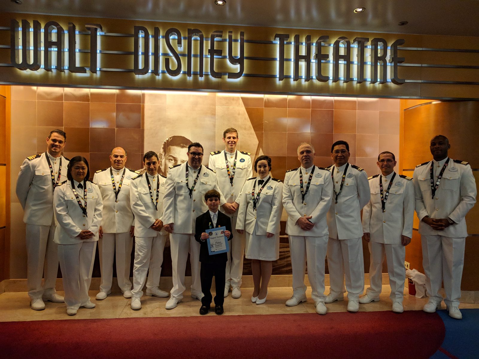 Thomas lined up with the ship's officers