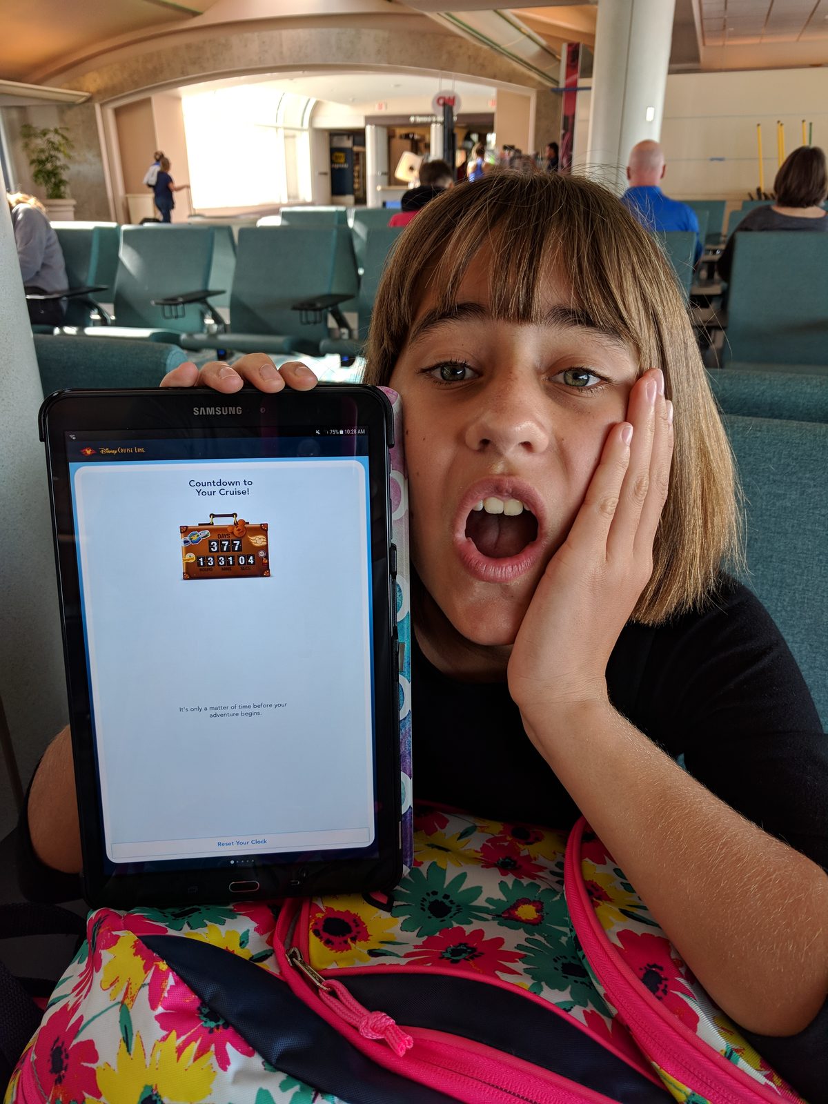 Lisa making faces at the next-cruise countdown
