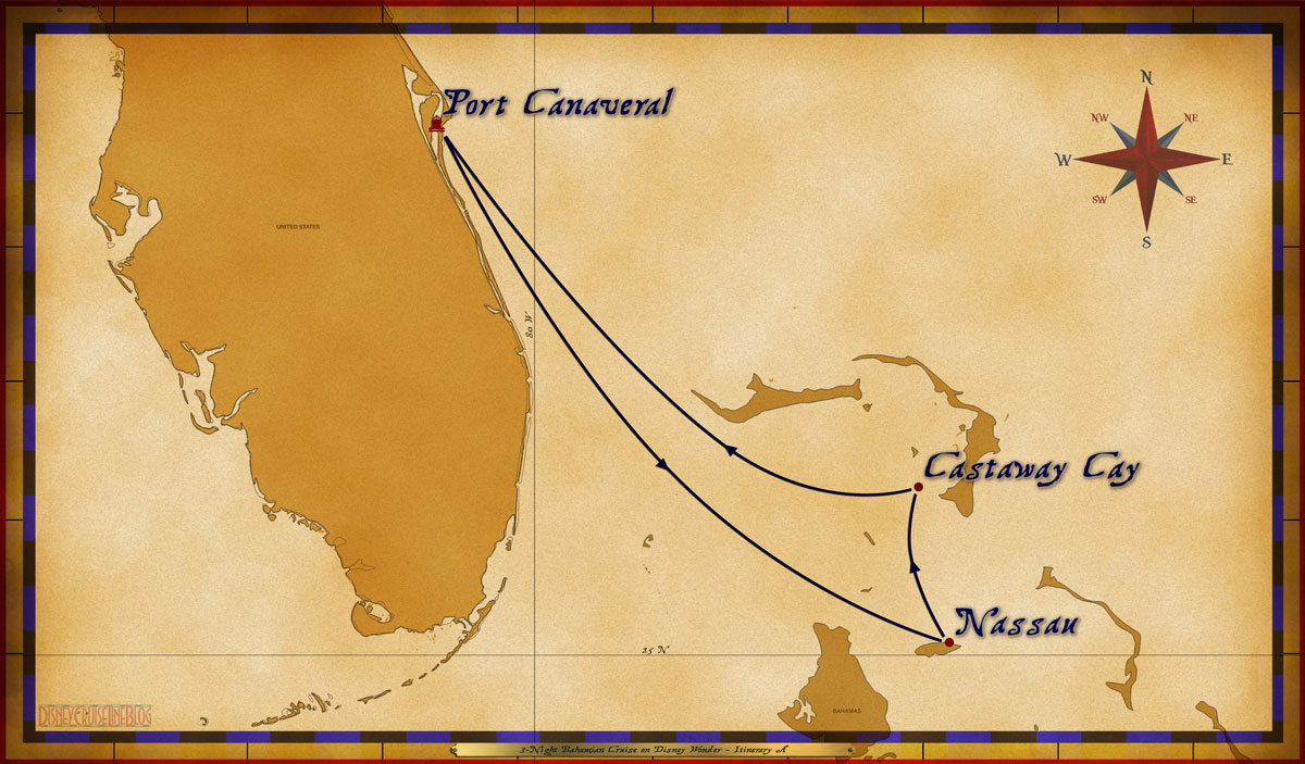 Itinerary map courtesy of DisneyCruiseLineBlog.com