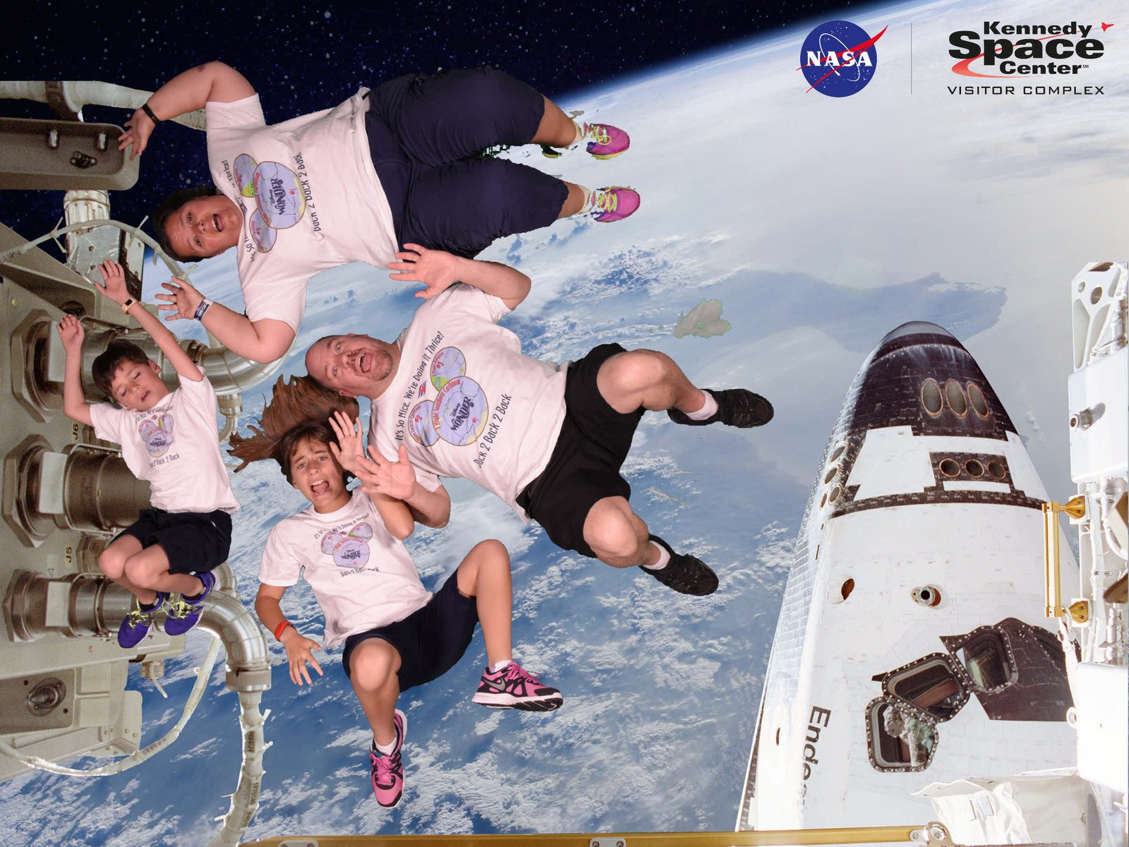 Thomas and Lisa floating in a space photo op