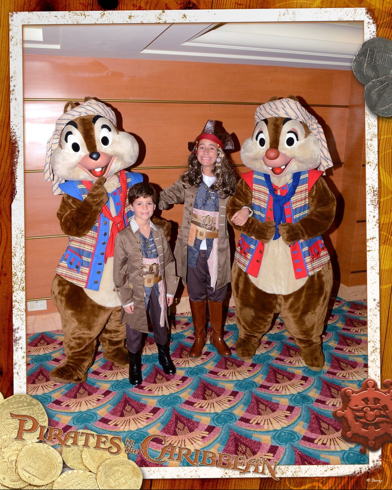 Chip and Dale in pirate garb with Thomas & Lisa on Pirate Night