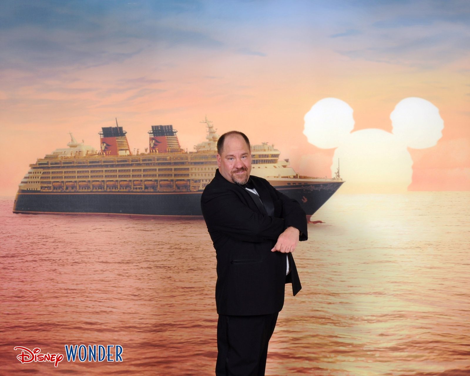 Me, with the Wonder against a Caribbean sunset