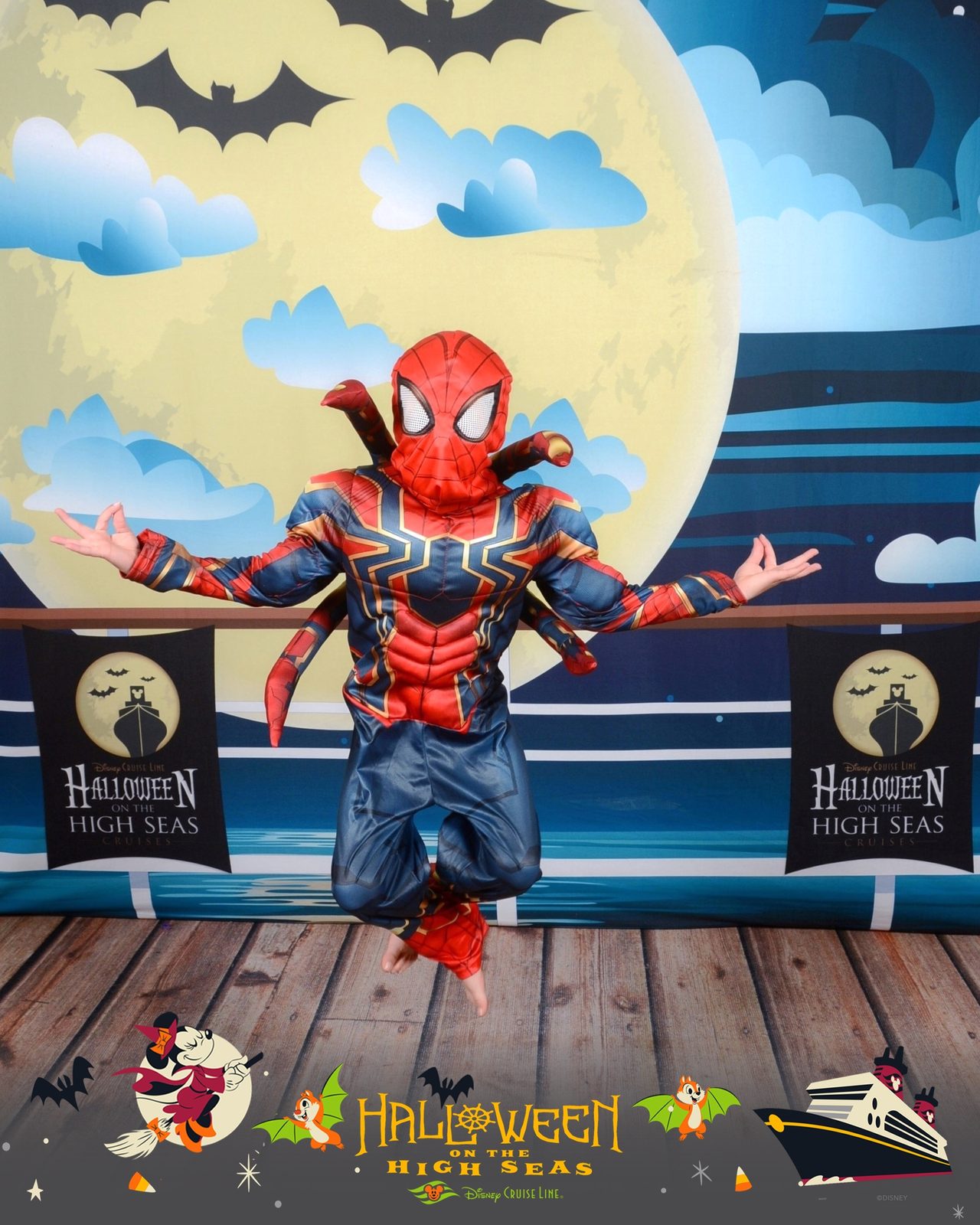 Thomas levetating as Spider-Man for Halloween on the High Seas