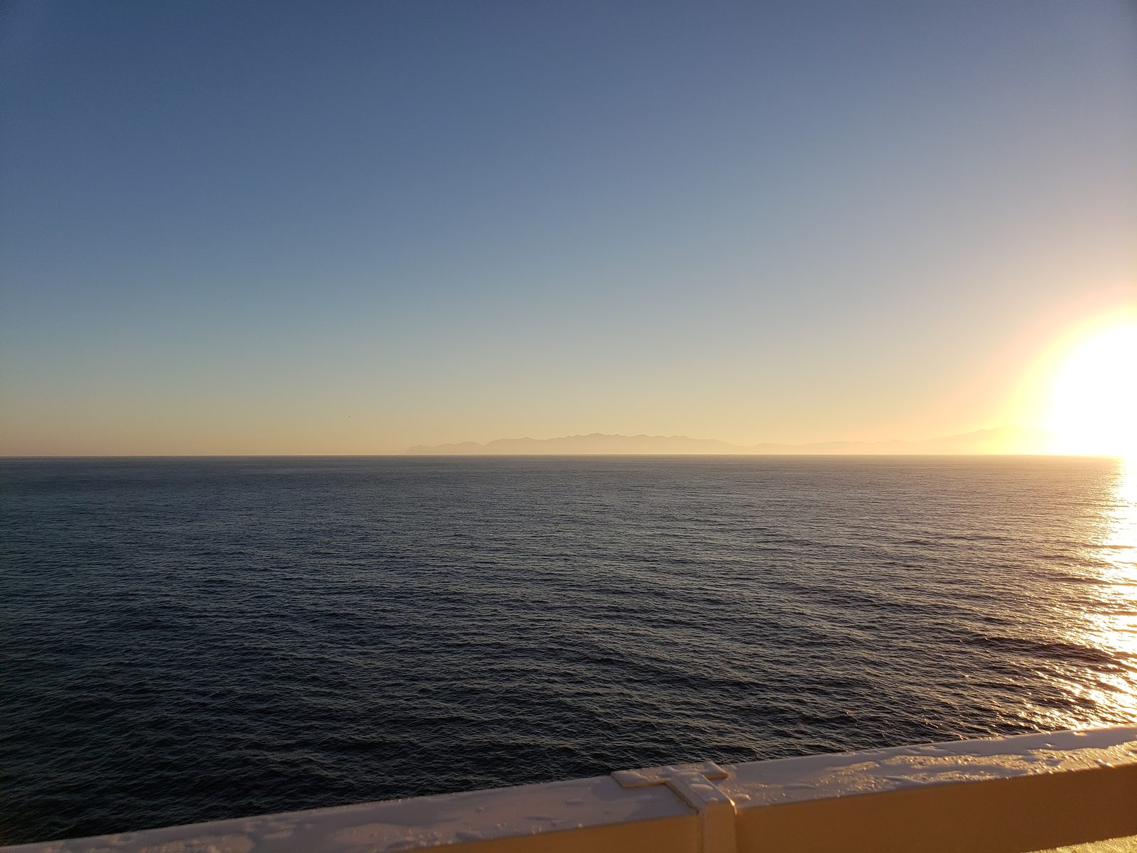 Sunrise over open water on our first sea day