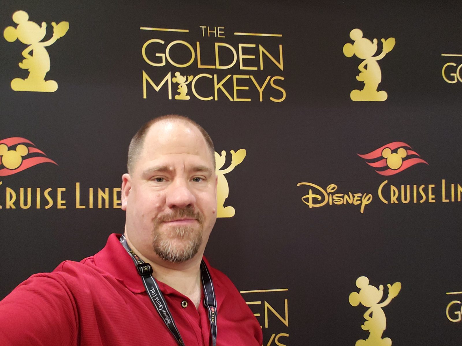 Selfie at the Golden Mickeys backdrop