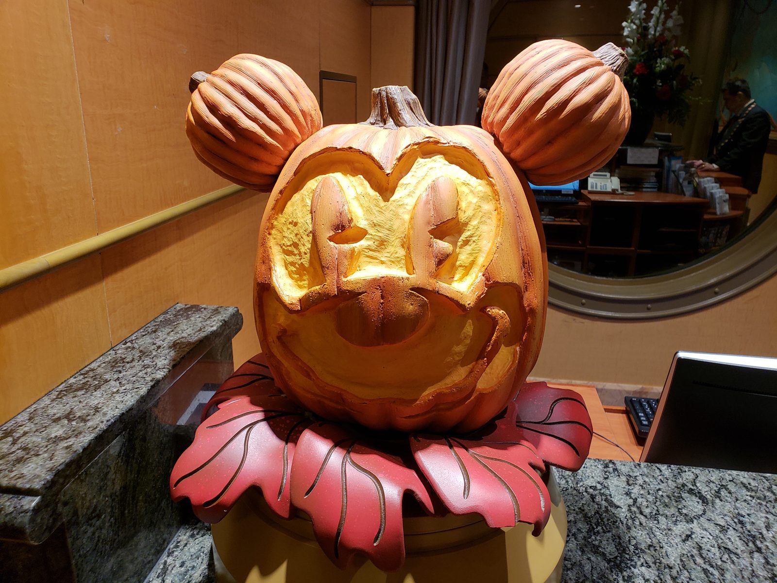 A Mickey pumpkin carved for the lobby