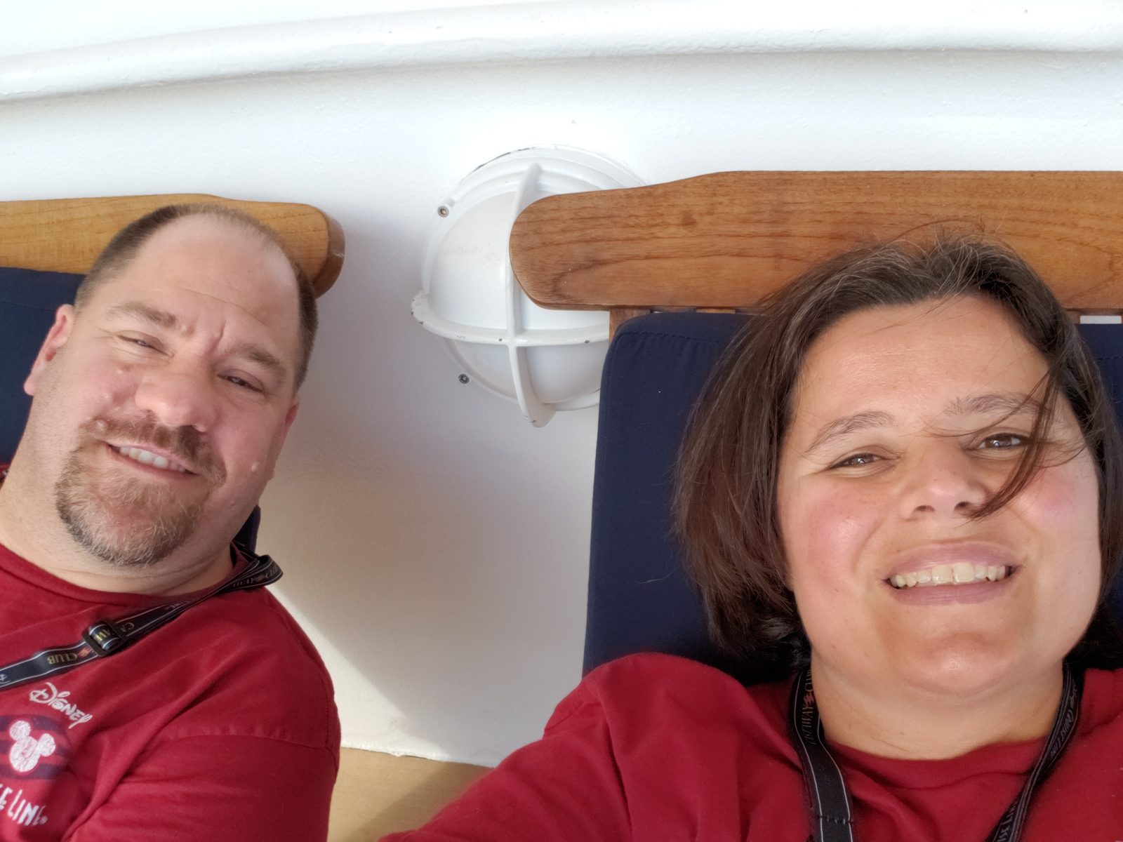 Kathy and me on deck chairs on the Wonder