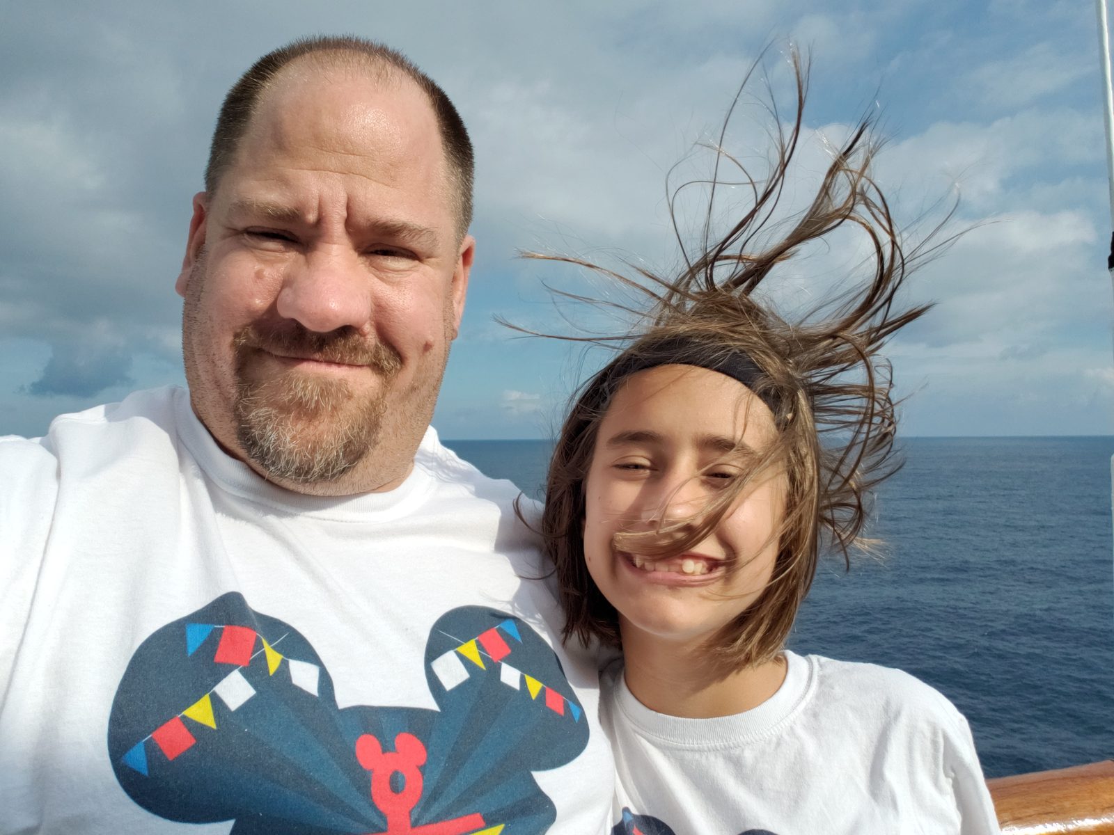 Lisa and me, windblown on deck