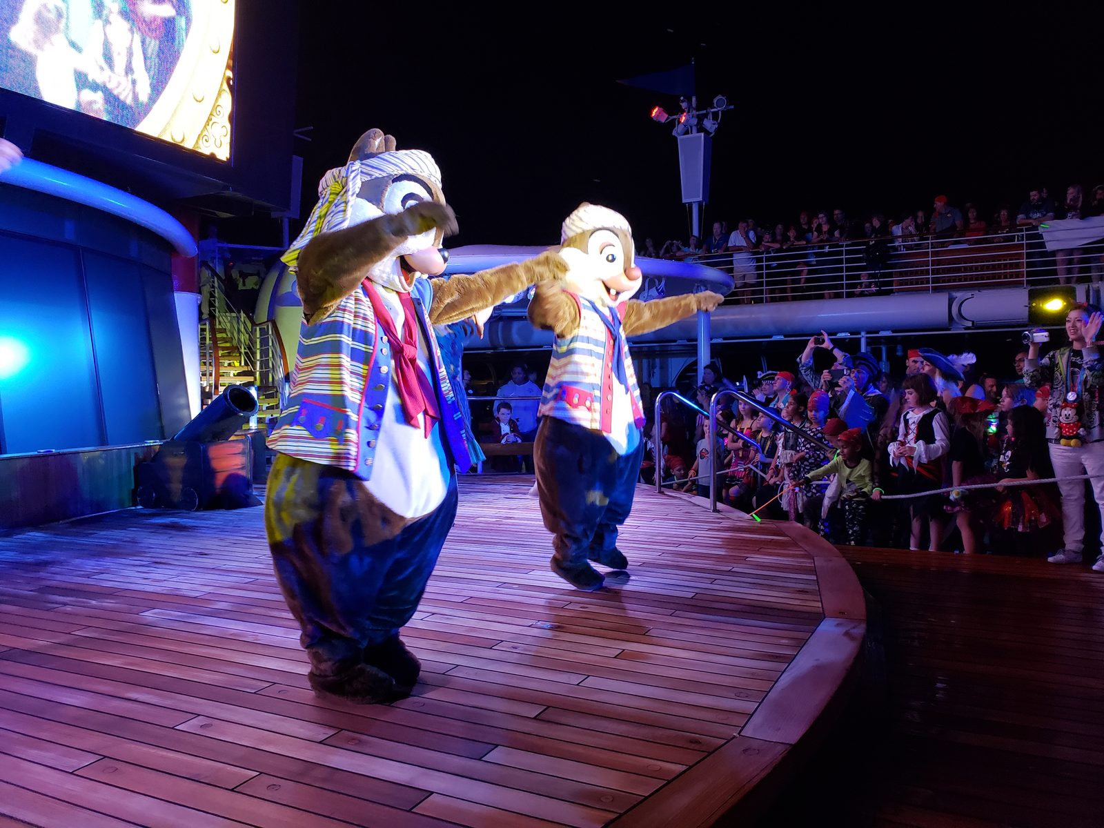 Chip 'n' Dale in pirate garb at the Pirates IN the Caribbean Deck Party on Pirate Night