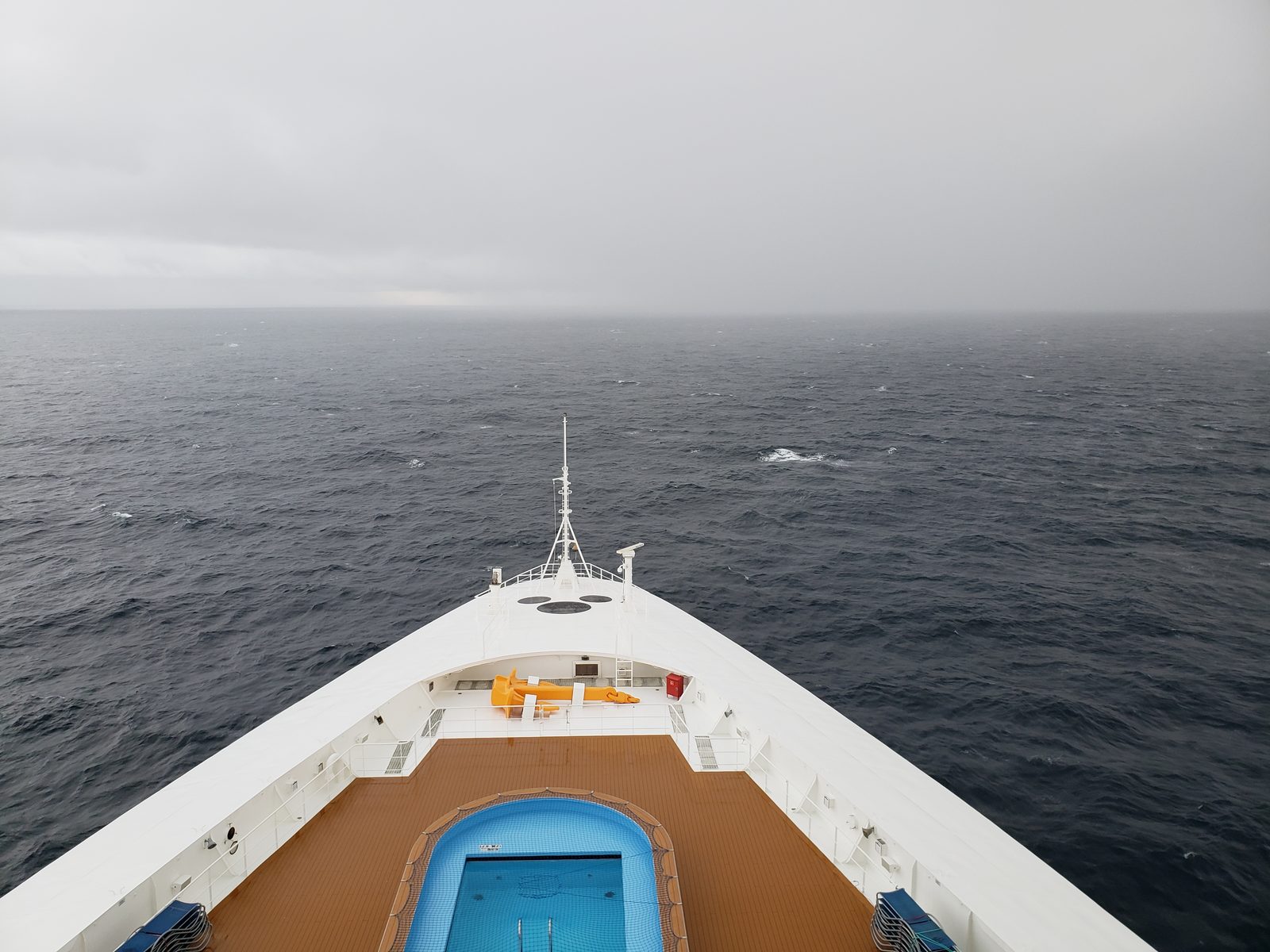 Clouded sky over the ship's bow