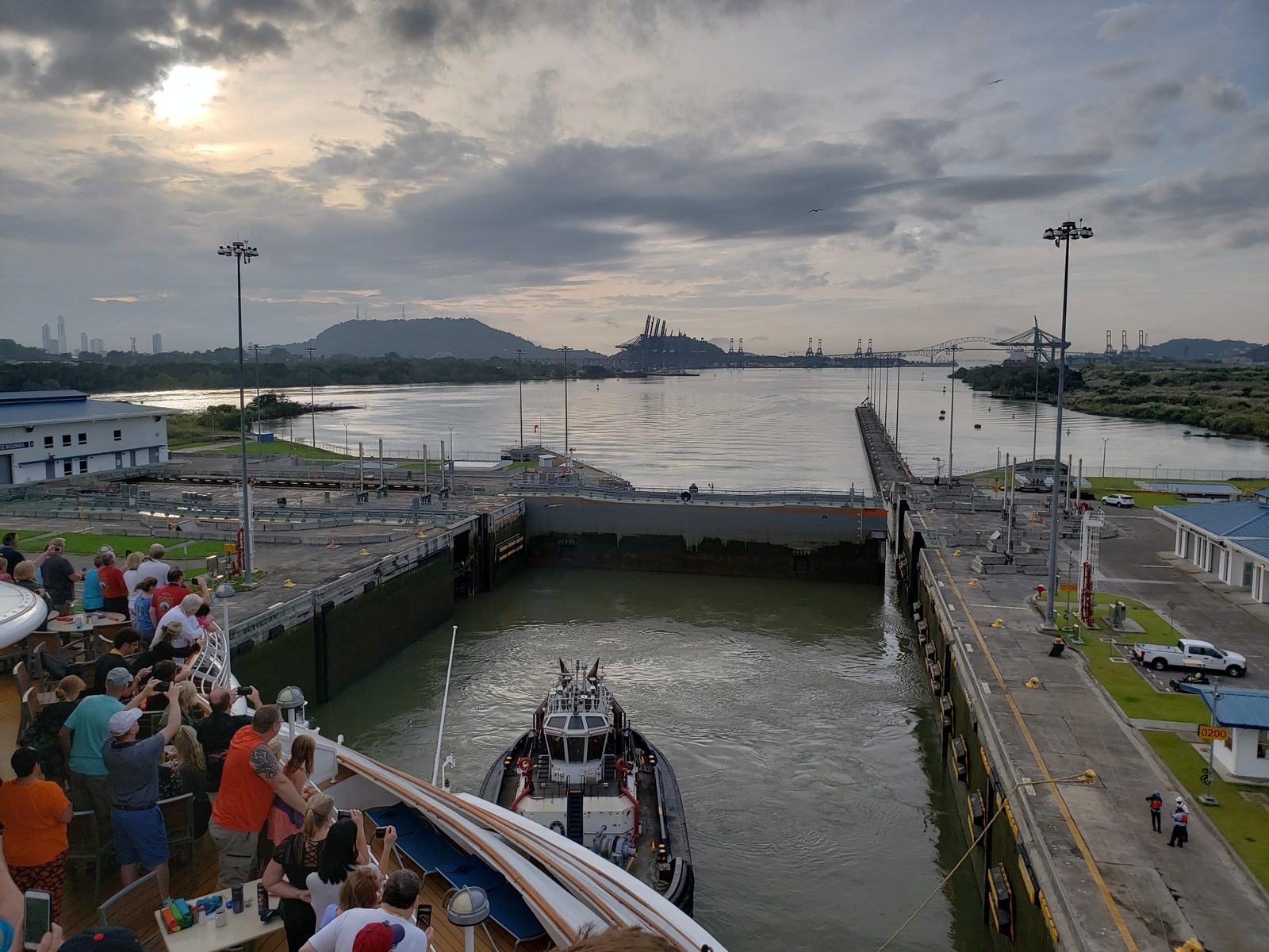 Watching the ship enter the first lock