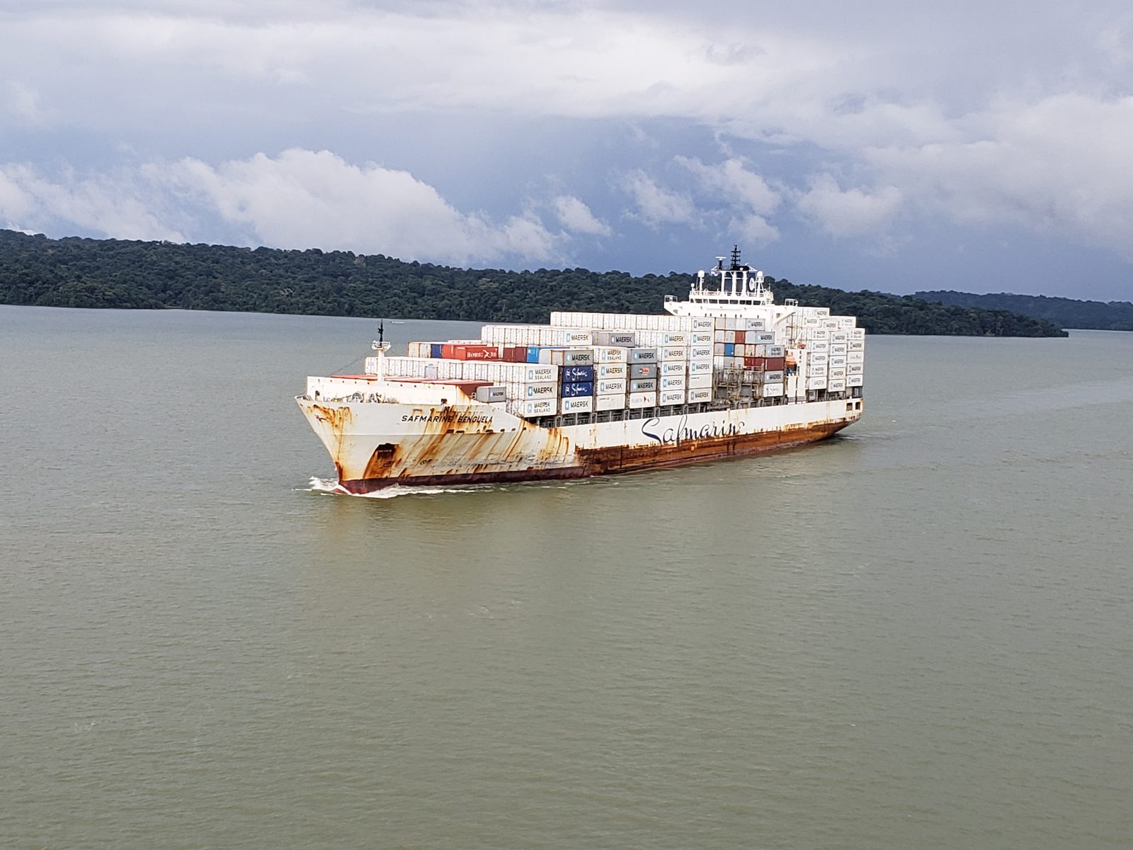A container ship on Gatun Lake