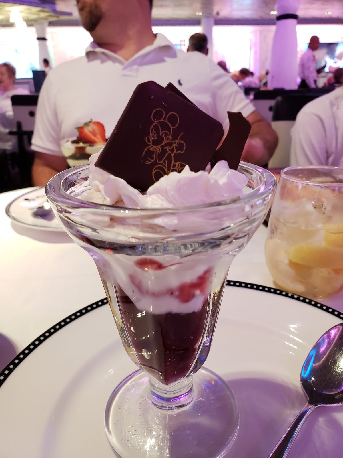 Sundae with a Mickey chocolate at dinner
