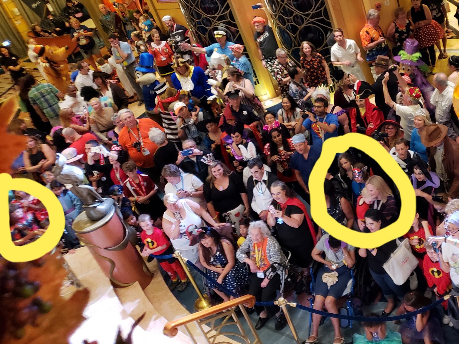 Lisa and Thomas (circled) in the Halloween crowd in the Lobby Atrium