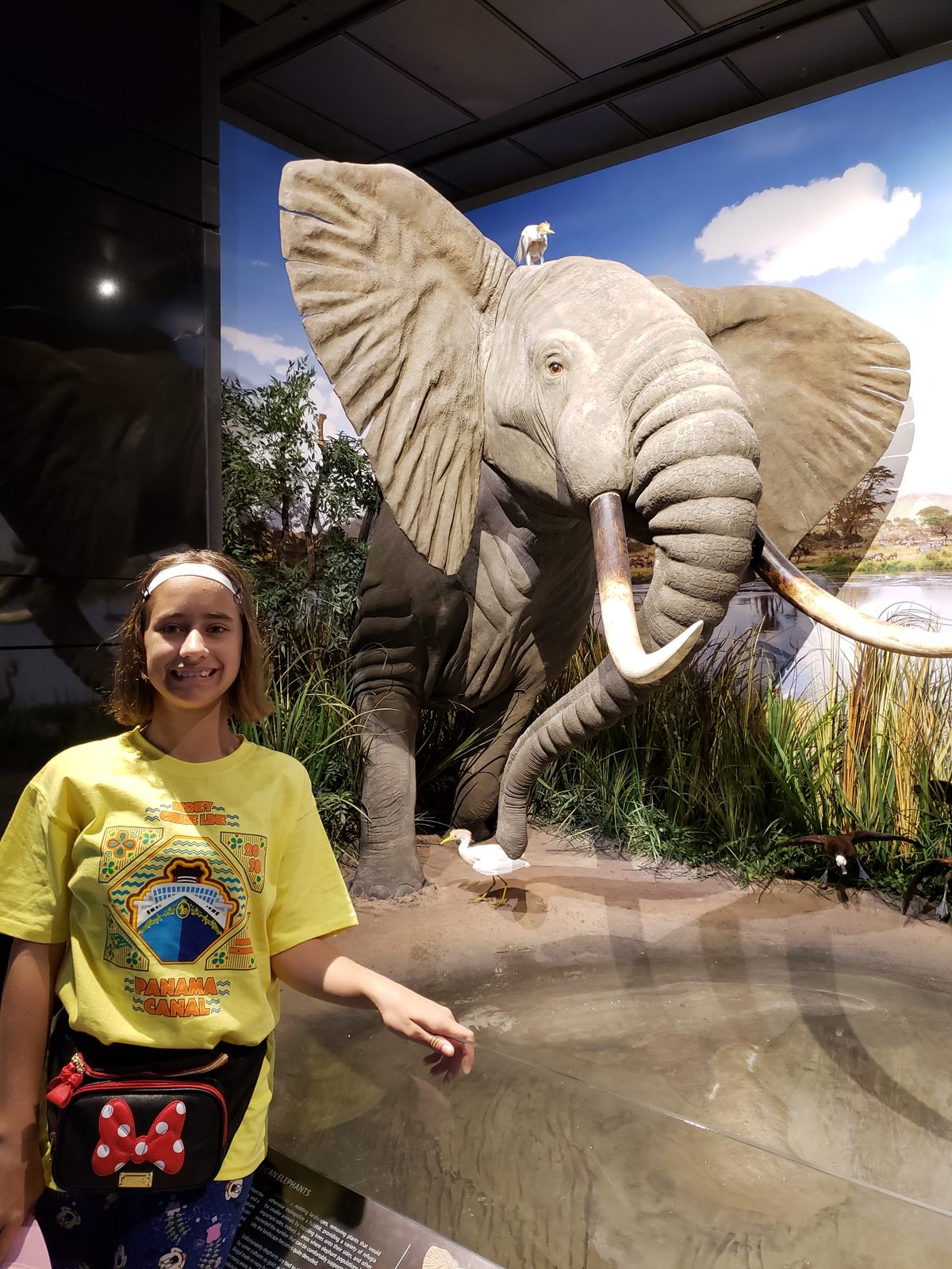 Lisa next to the elephant at the science museum