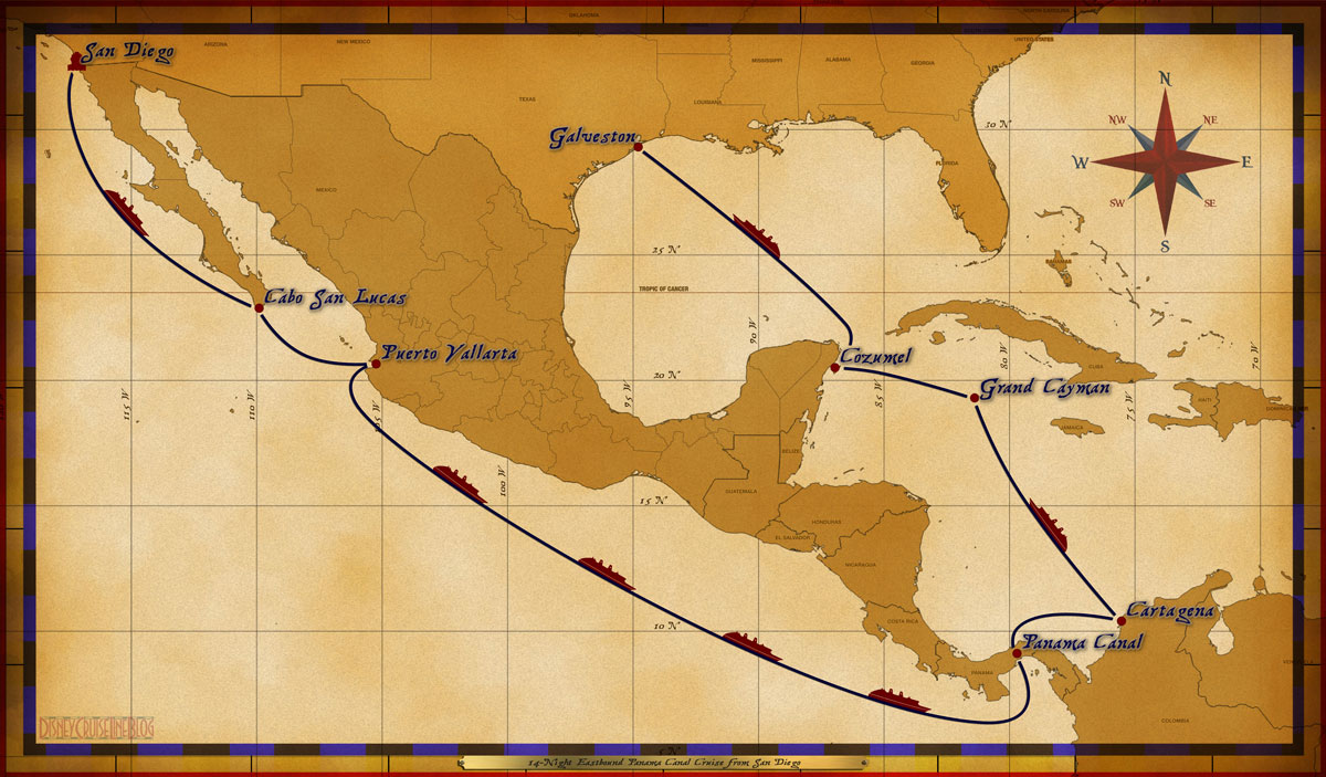 Itinerary map courtesy of DisneyCruiseLineBlog.com