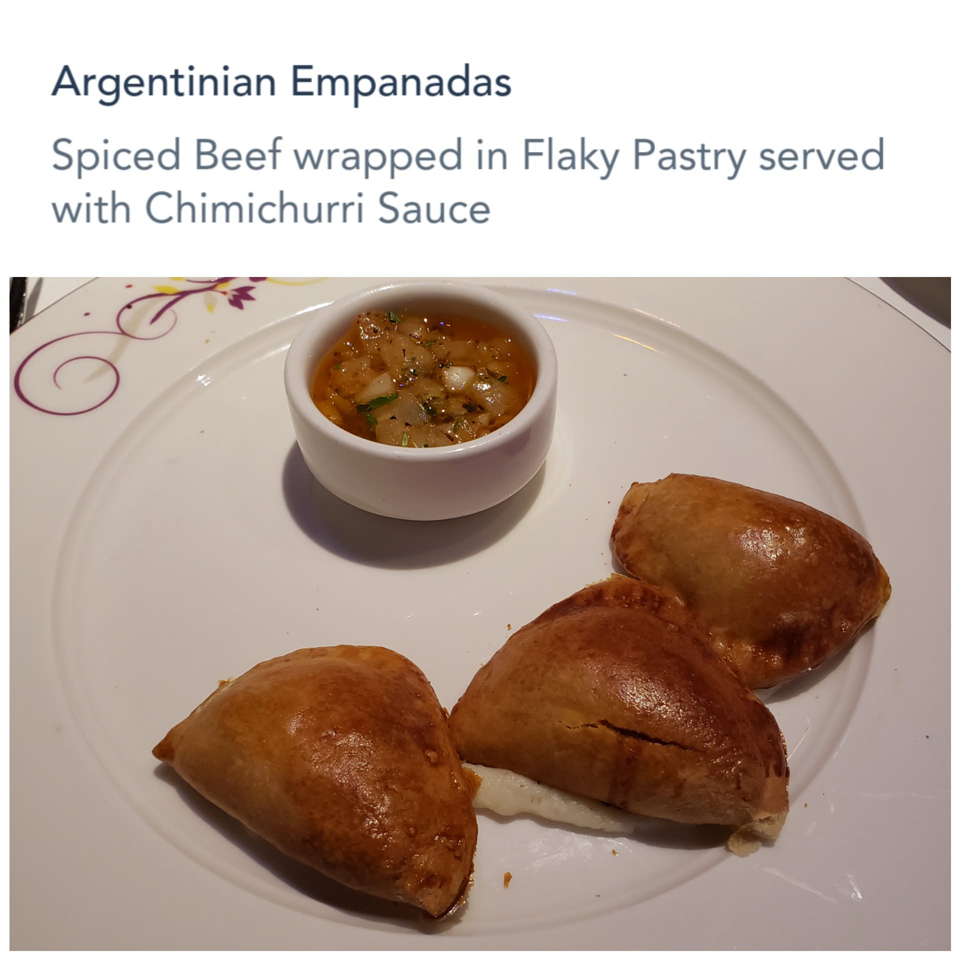 Argentinian empanadas at dinner on the Magic