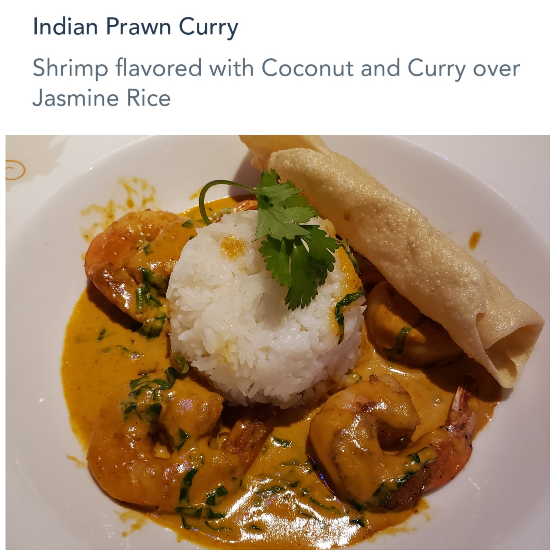 Indian prawn curry at dinner on the Magic