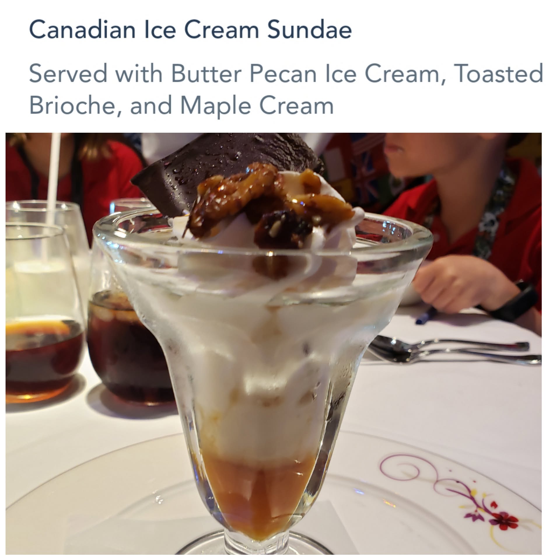 Canadian ice cream sundae at dinner on the Magic