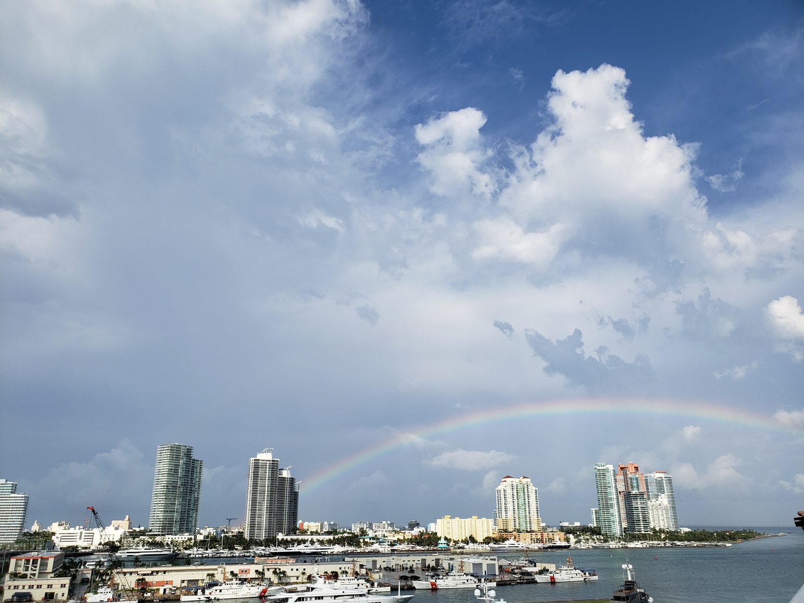 The rainbow over Miami as we sailed out