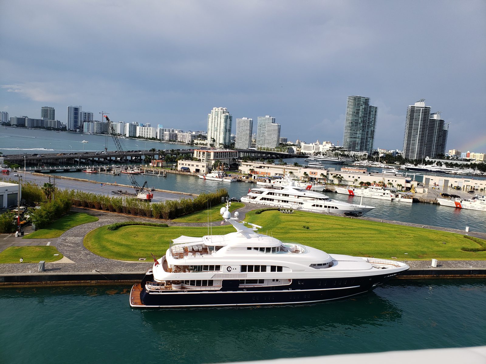 A rainbow over Miami as we sail away