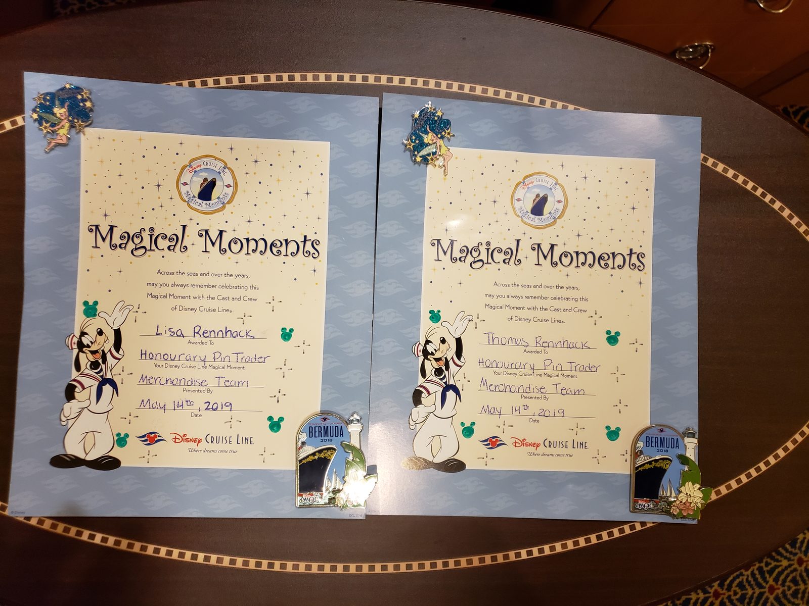 Our Magical Moments certificates from the Merchandise Team