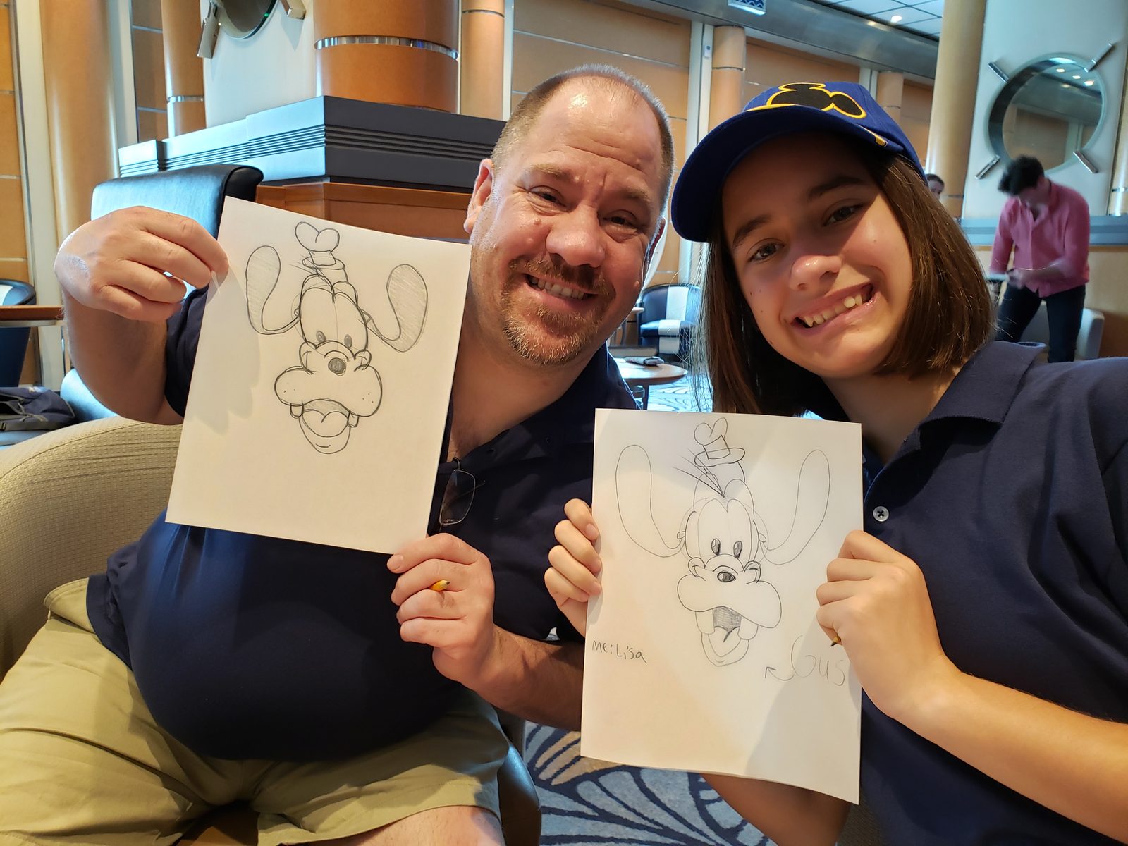 Lisa and me show off our animation class drawings