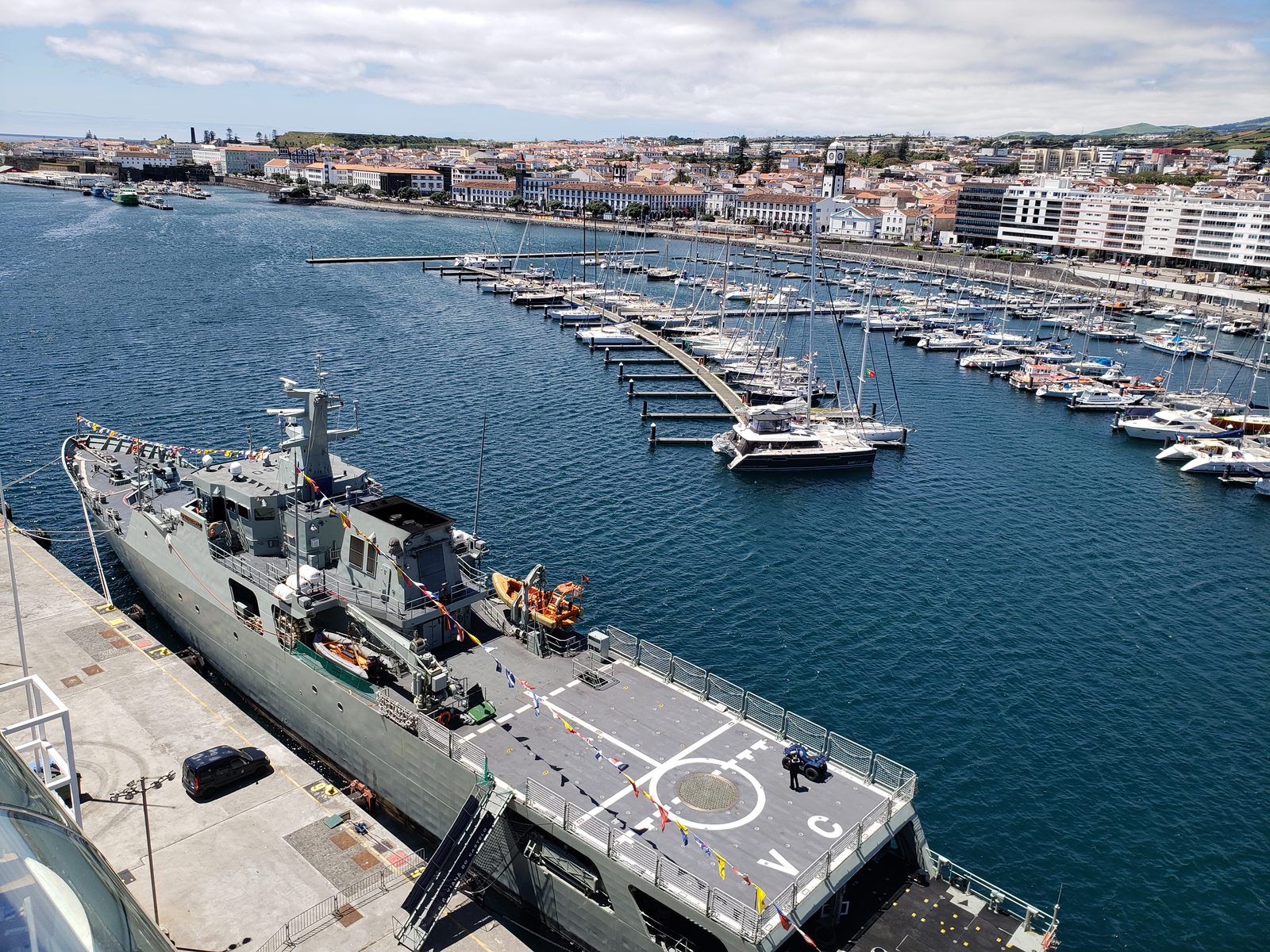 A navy ship at the pier in Ponta Delgada