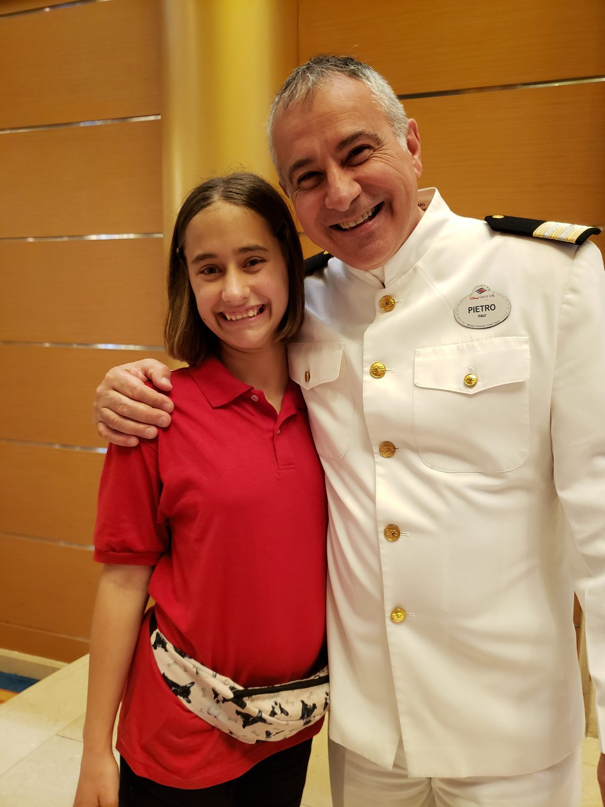 Lisa with officer Pietro in the atrium