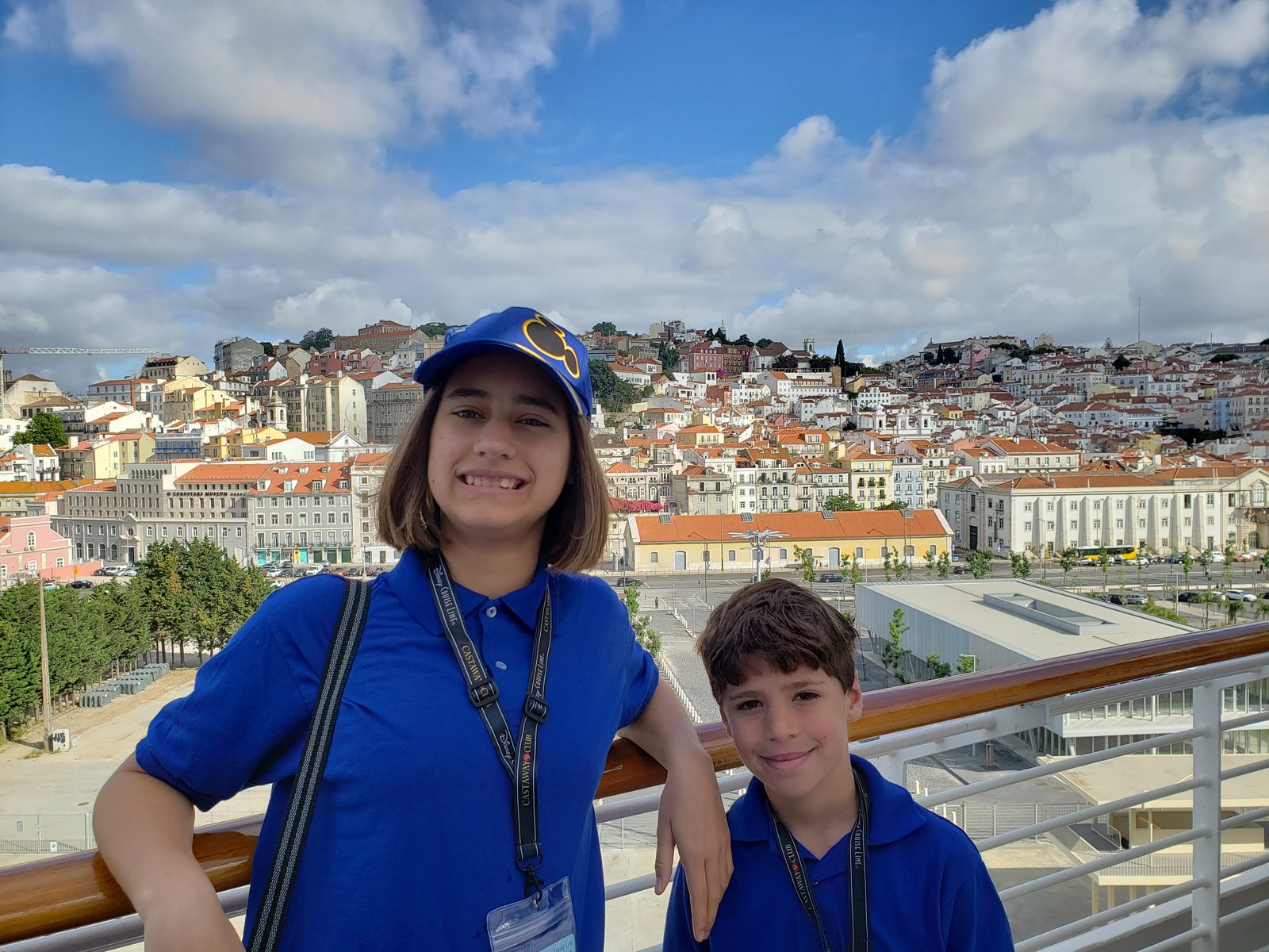 Lisa and Thomas on deck with Lisbon behind us