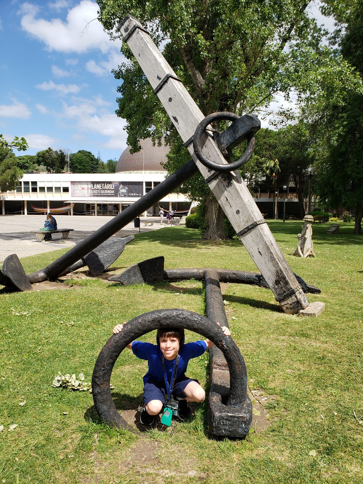 Thomas inside an old anchor at the Maritime Museum