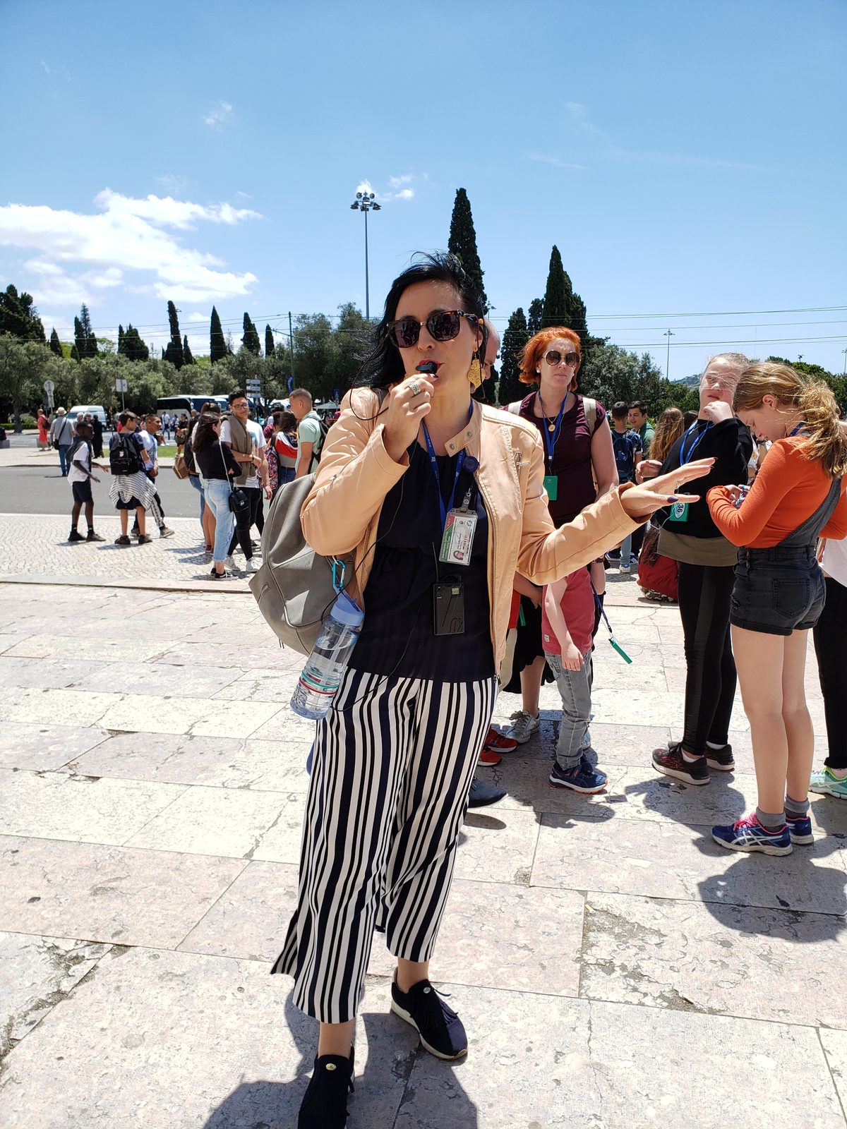 Tour guide in the Lisbon crowd