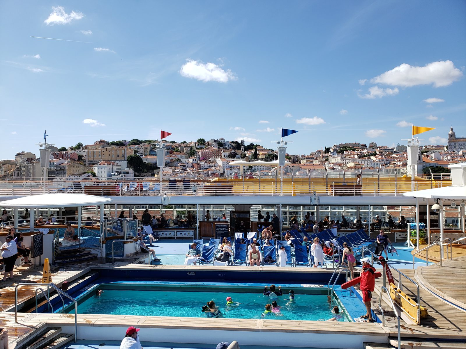 The pool deck as we sailed out of Lisbon