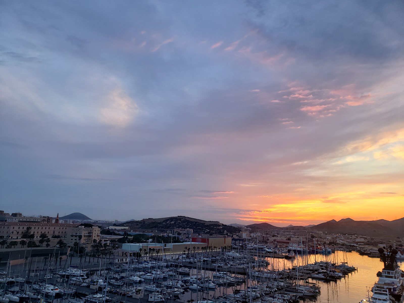 Sunrise over the harbor at Cartagena