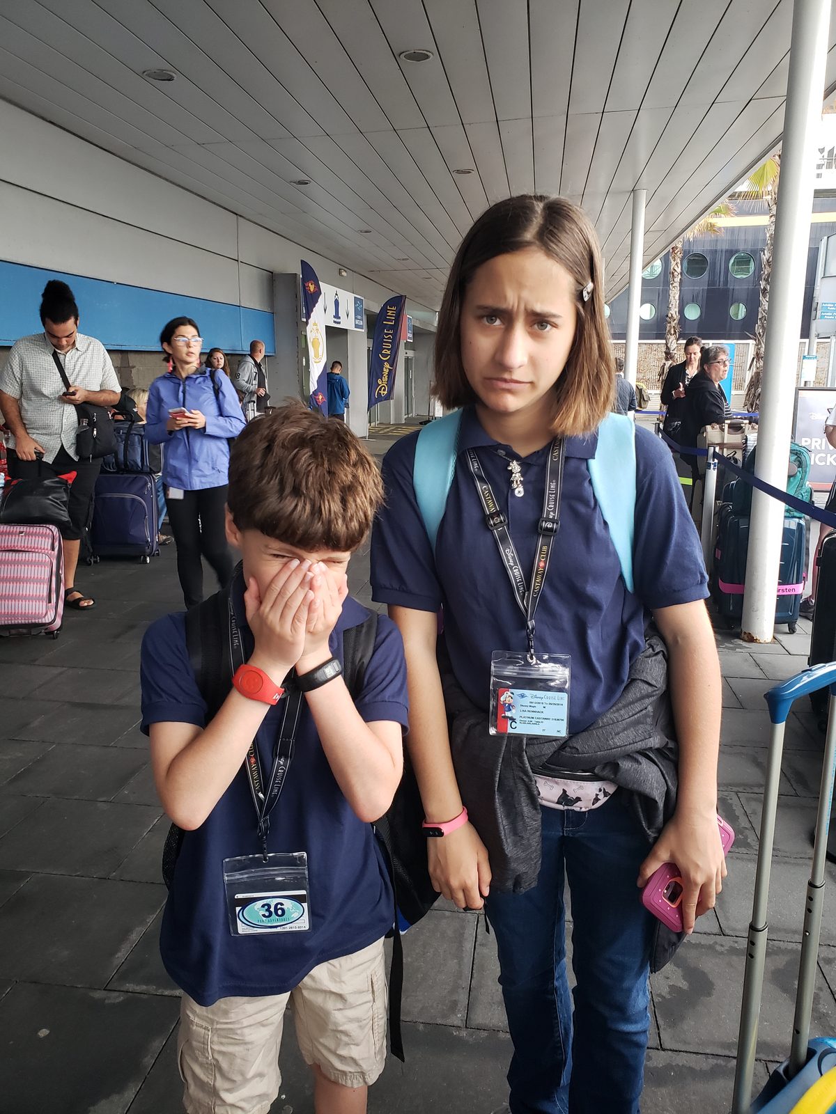 The kids at the Barcelona terminal with our bags