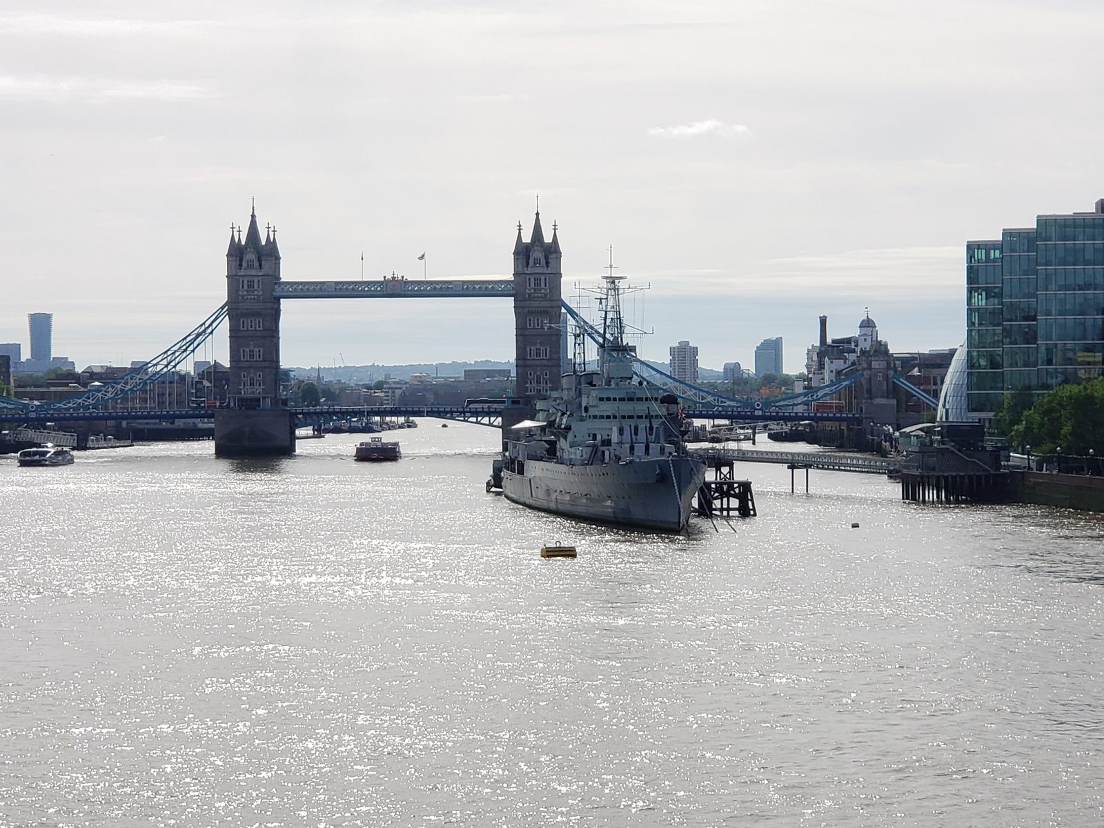 Tower Bridge and HMS Belfast from the bus