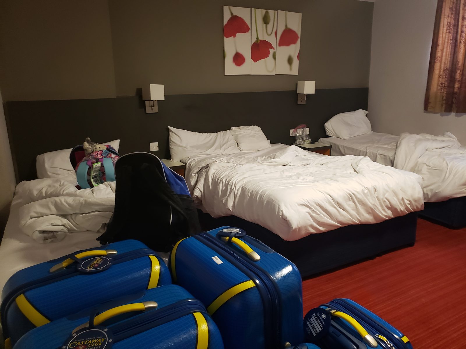 Our London hotel room and the Disney luggage