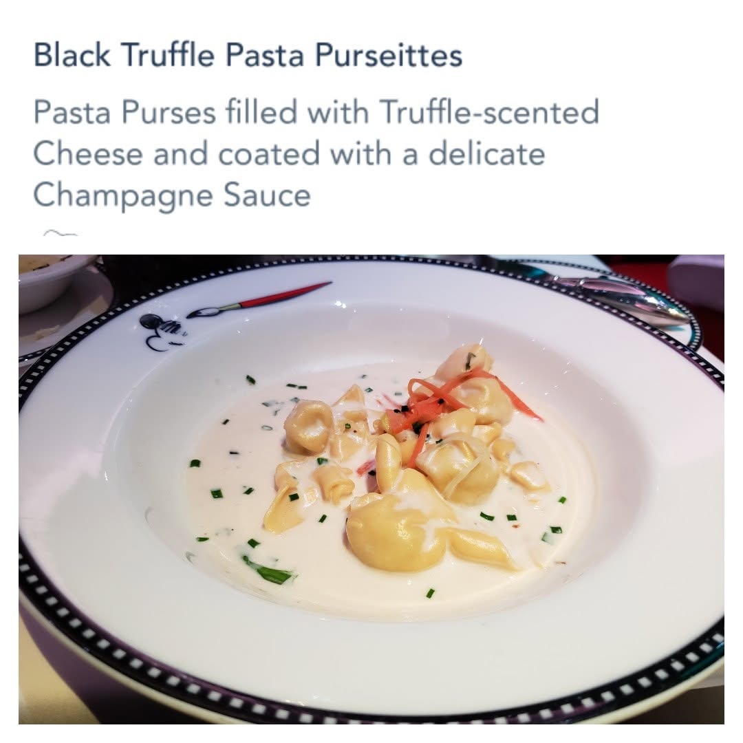 Black truffle pasta purses at dinner on the Dream