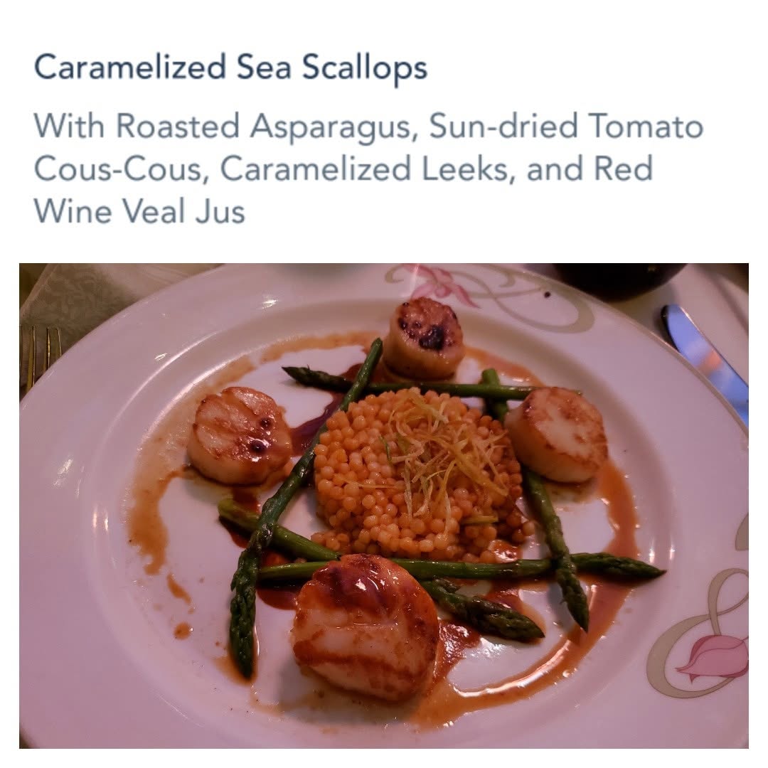 Caramelized sea scallops at dinner on the Dream