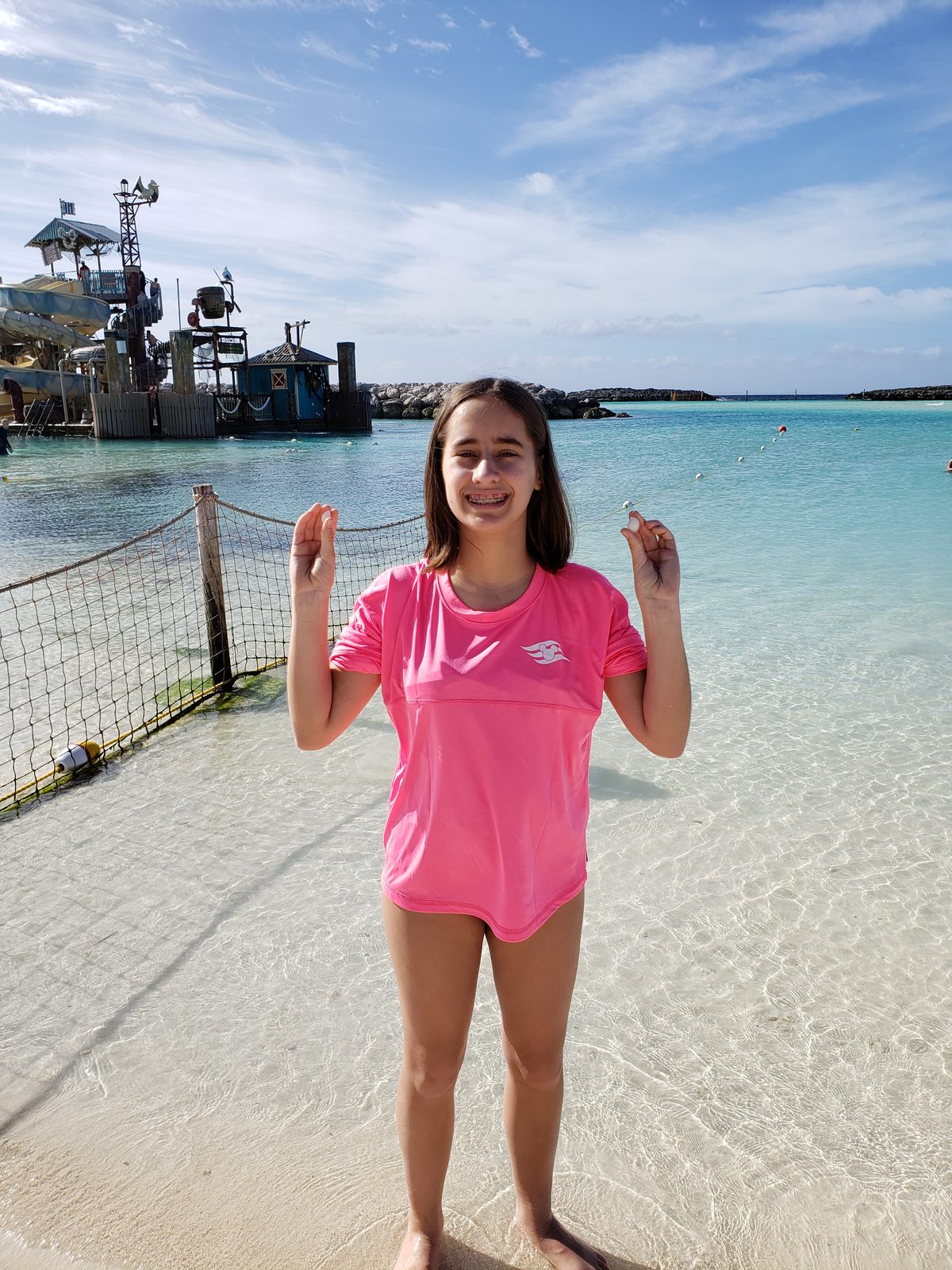 Lisa wading in the shallow water