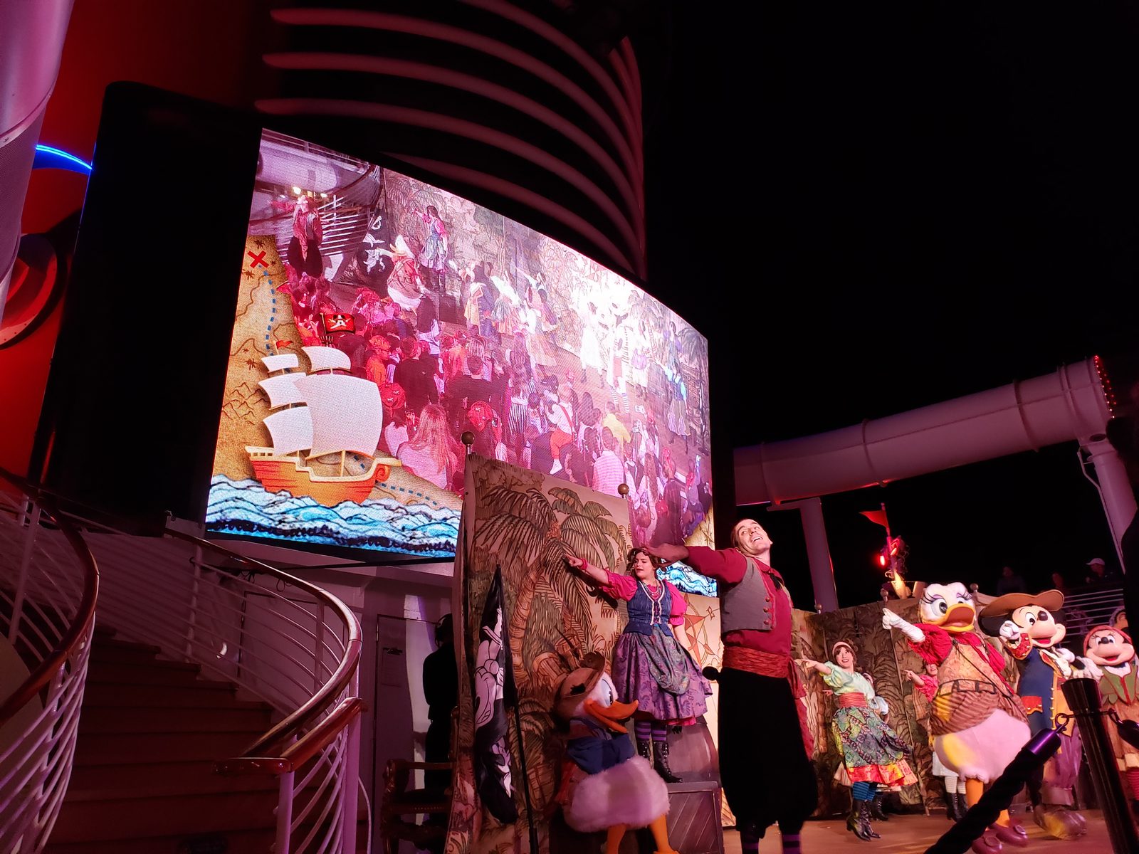 Donald, Mickey & Minnie in pirate garb at Mickey's Pirates in the Caribbean Deck Party