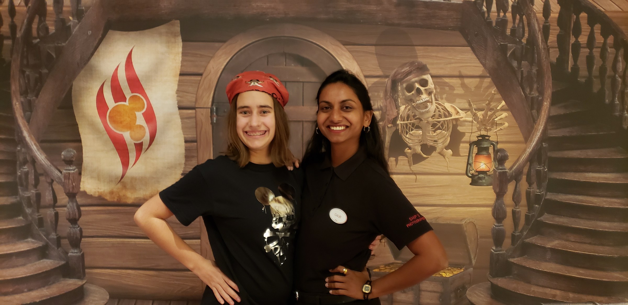 Lisa and Gauri at the pirate backdrop